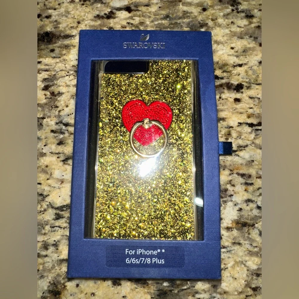 Swarovski Gold Glitter iPhone Case with Red Heart